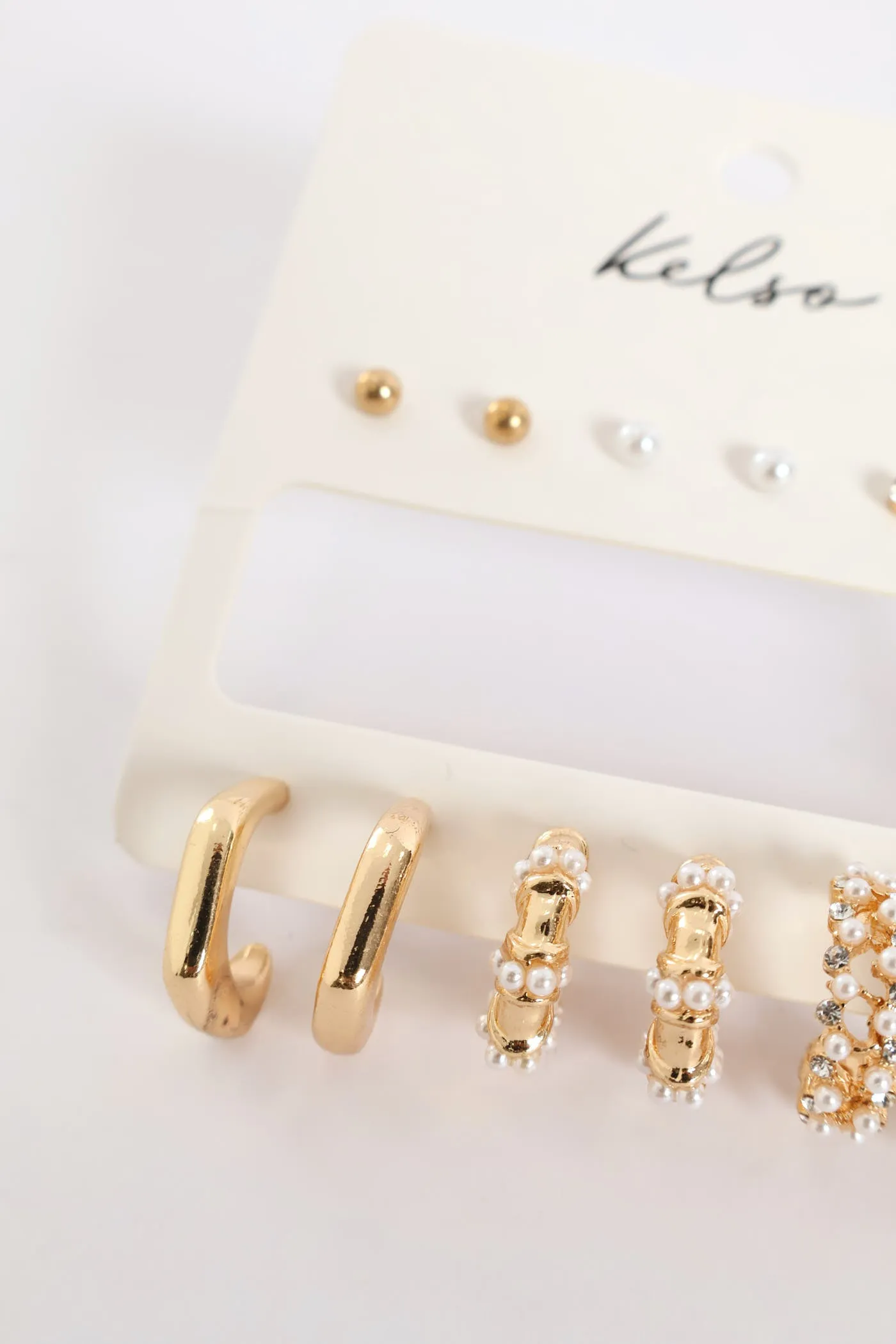 6 Pack Pearl Bead & Diamante Hoops - Gold sold by Edgars product image thumbnail 2