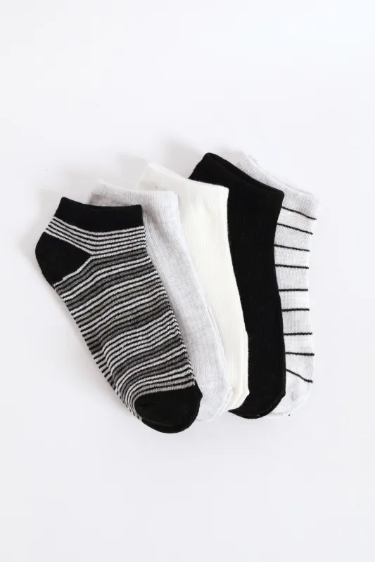 5 Pack Mono Stripes Low Cut Fashion Socks - Black/Grey sold by Edgars