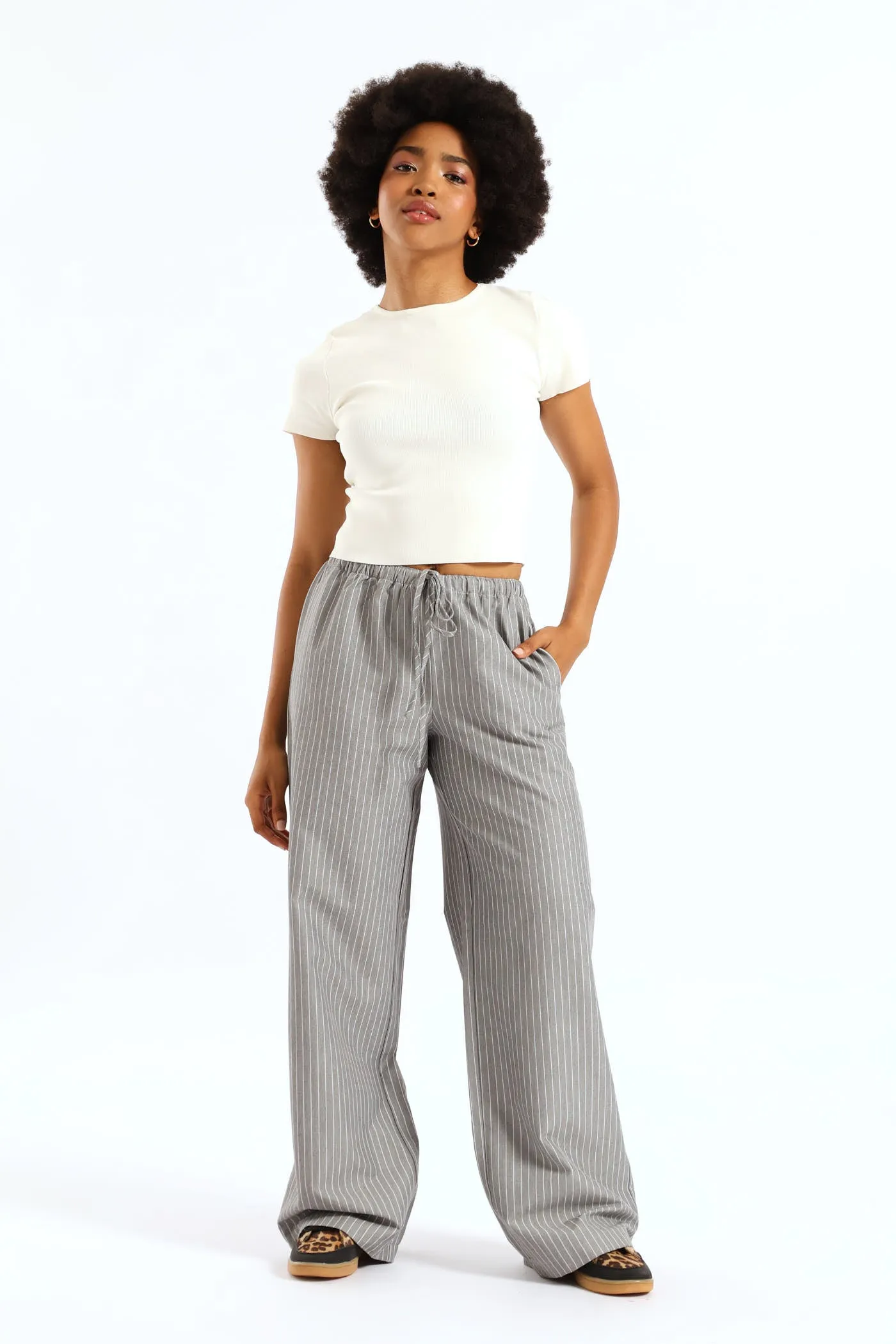 Mid Rise Straight Leg Pant - Grey/White sold by Edgars
