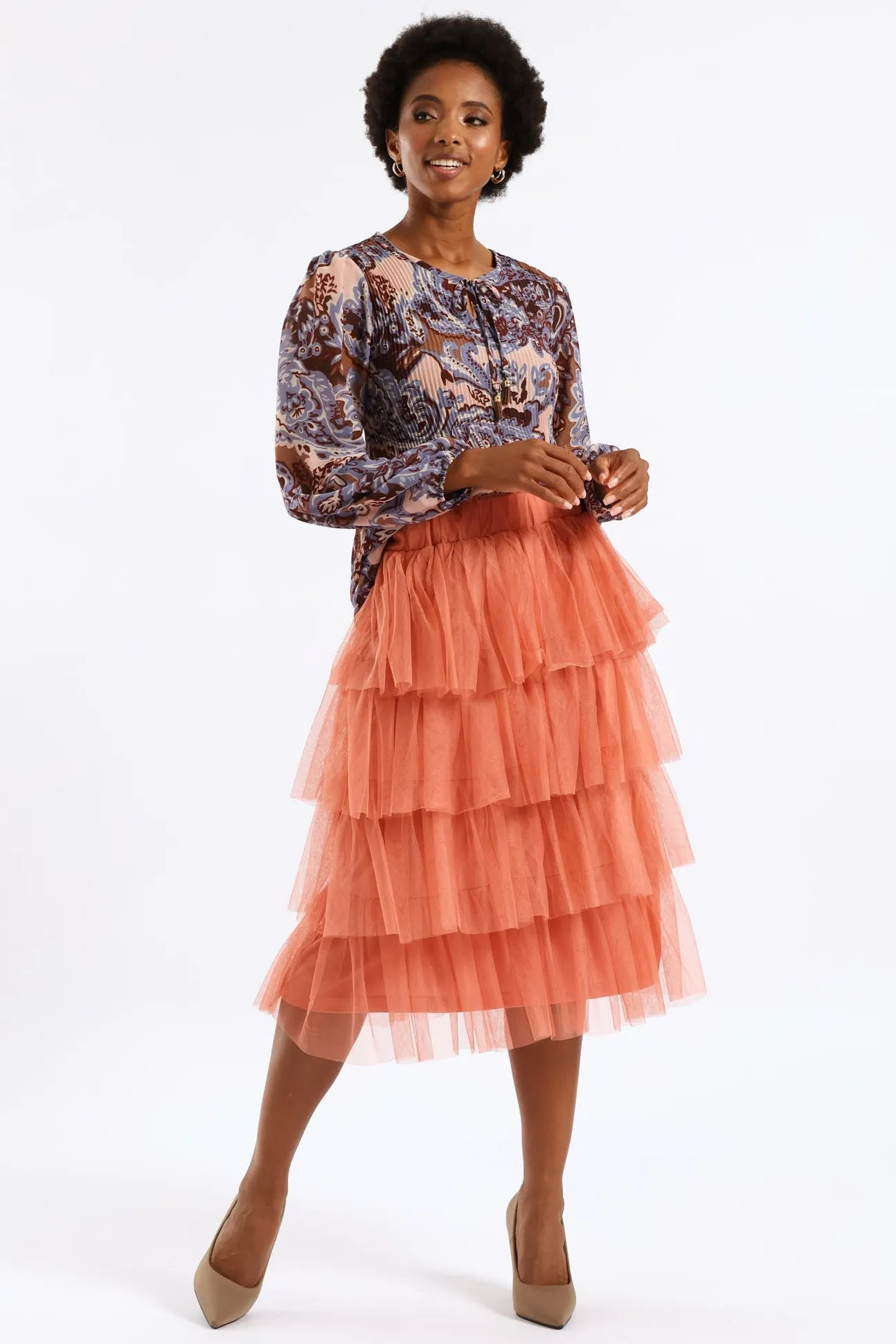 Rara Tiered Midi Skirt - Blush sold by Edgars