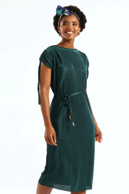 Plisse Midi Dress - Emerald sold by Edgars