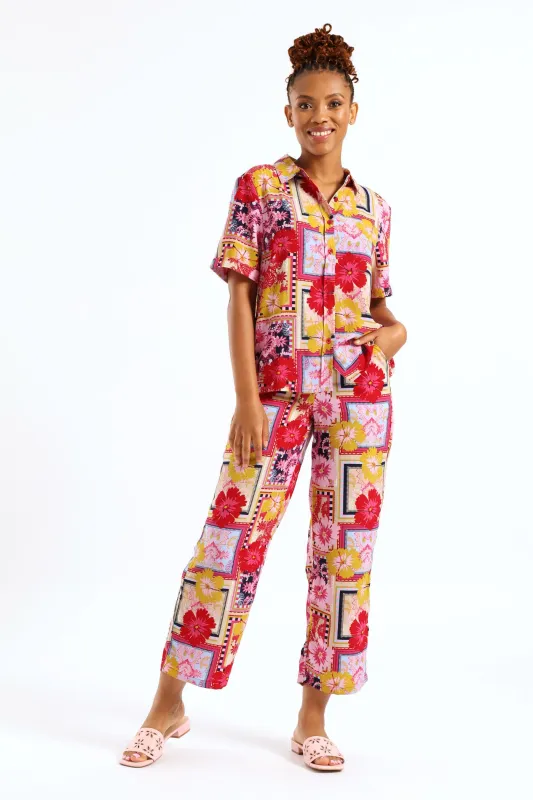 Zip Front Print Straight Leg Pants - Multi sold by Edgars