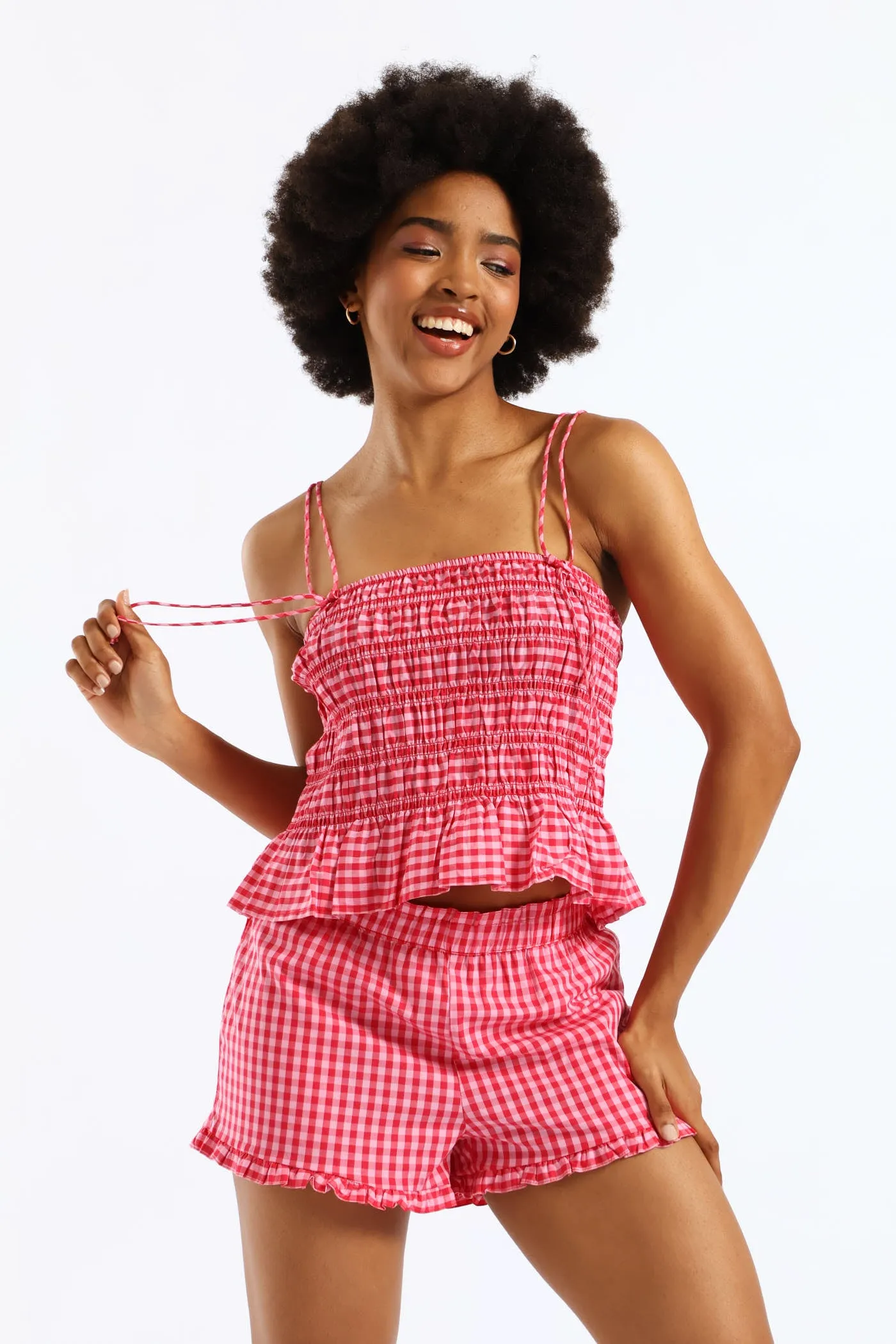 Strappy Gingham Smock Top - Pink sold by Edgars