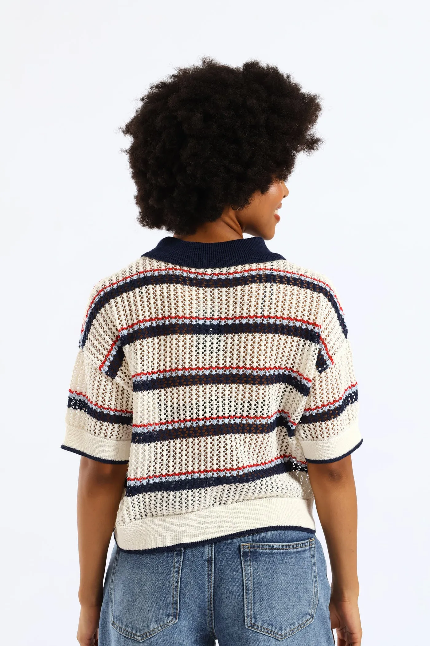 Stripe Knitted Polo Shirt - Cream sold by Edgars product image thumbnail 2