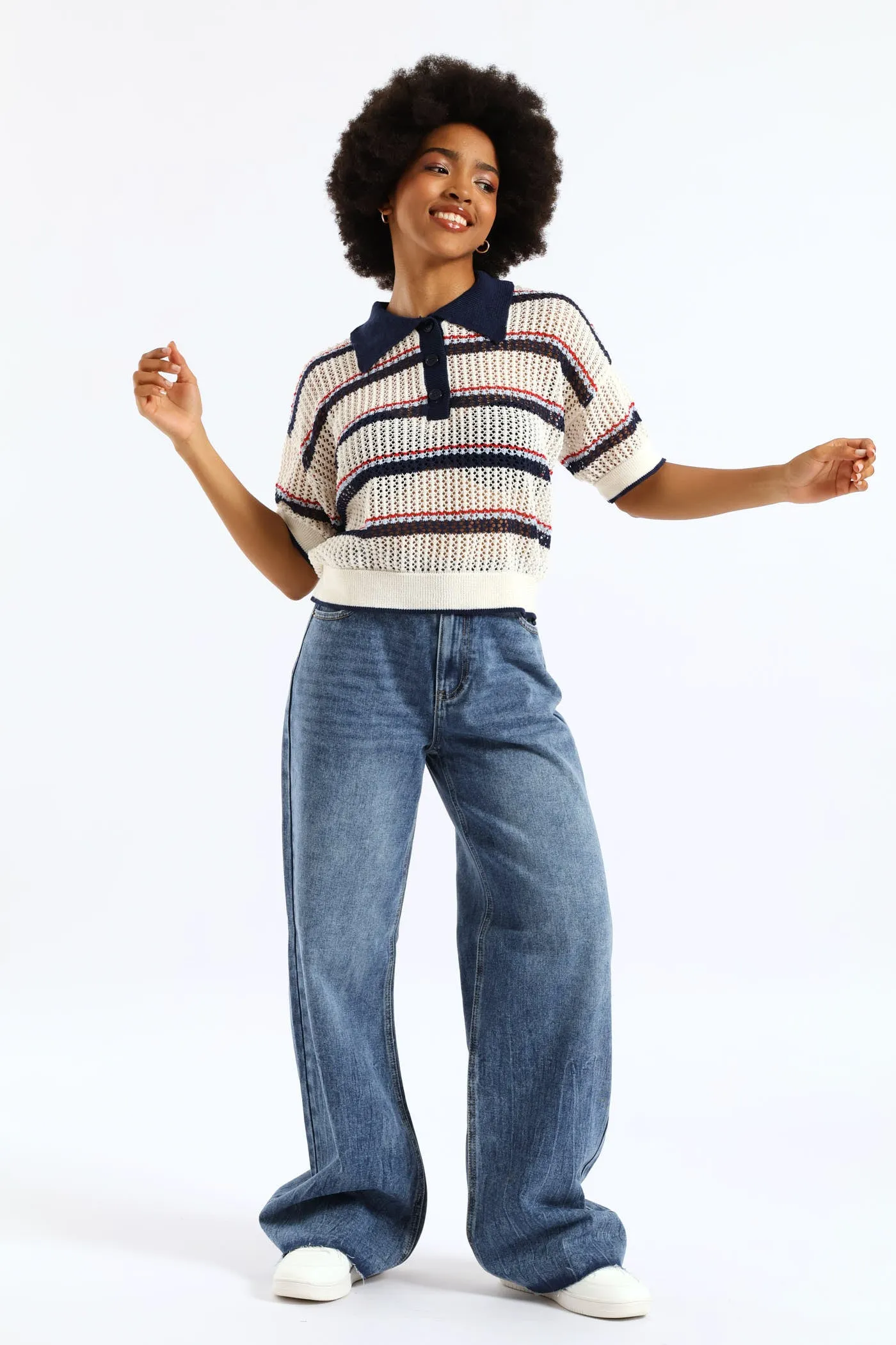 Stripe Knitted Polo Shirt - Cream sold by Edgars product image thumbnail 3