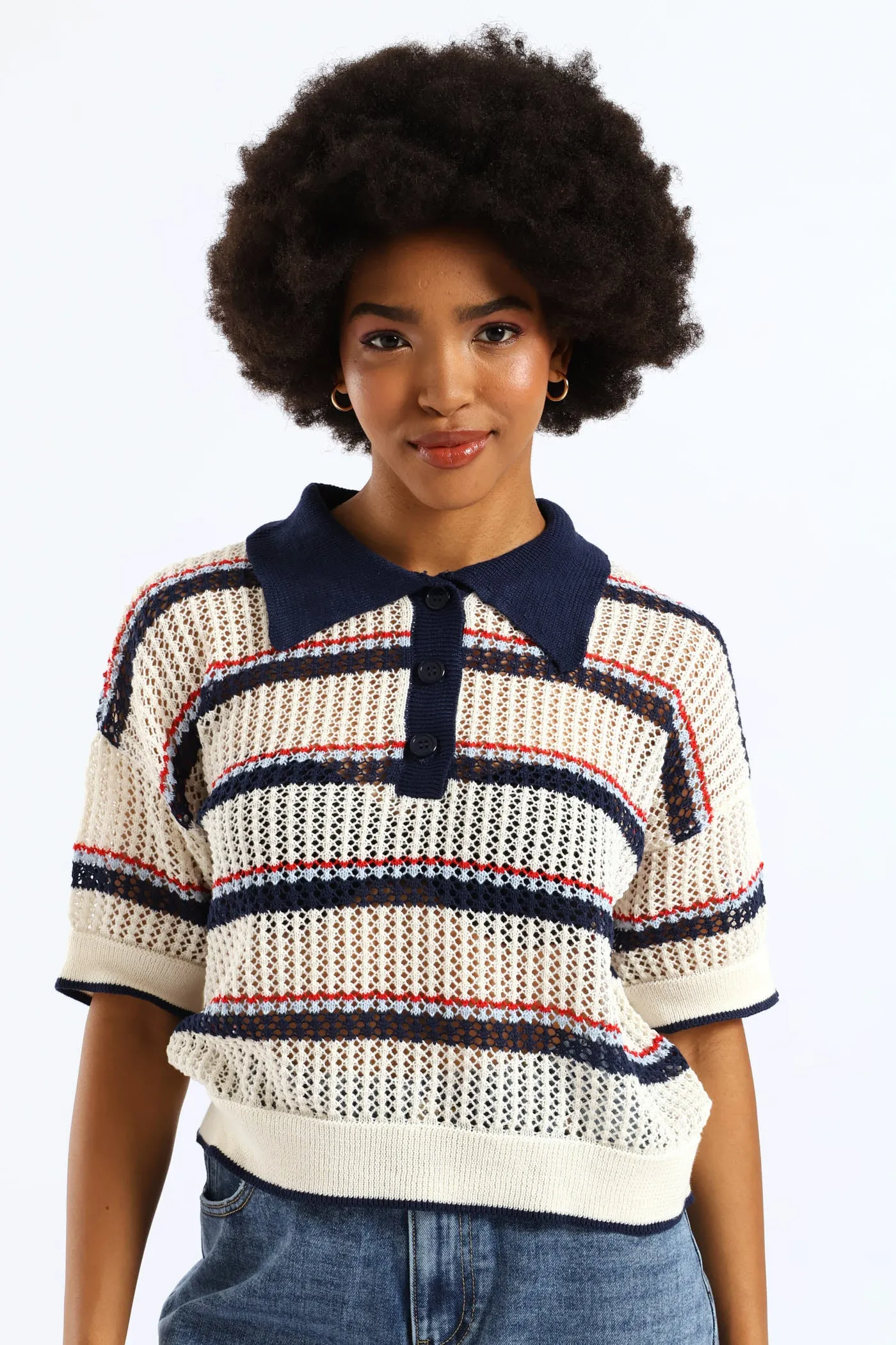 Stripe Knitted Polo Shirt - Cream sold by Edgars product image thumbnail 4