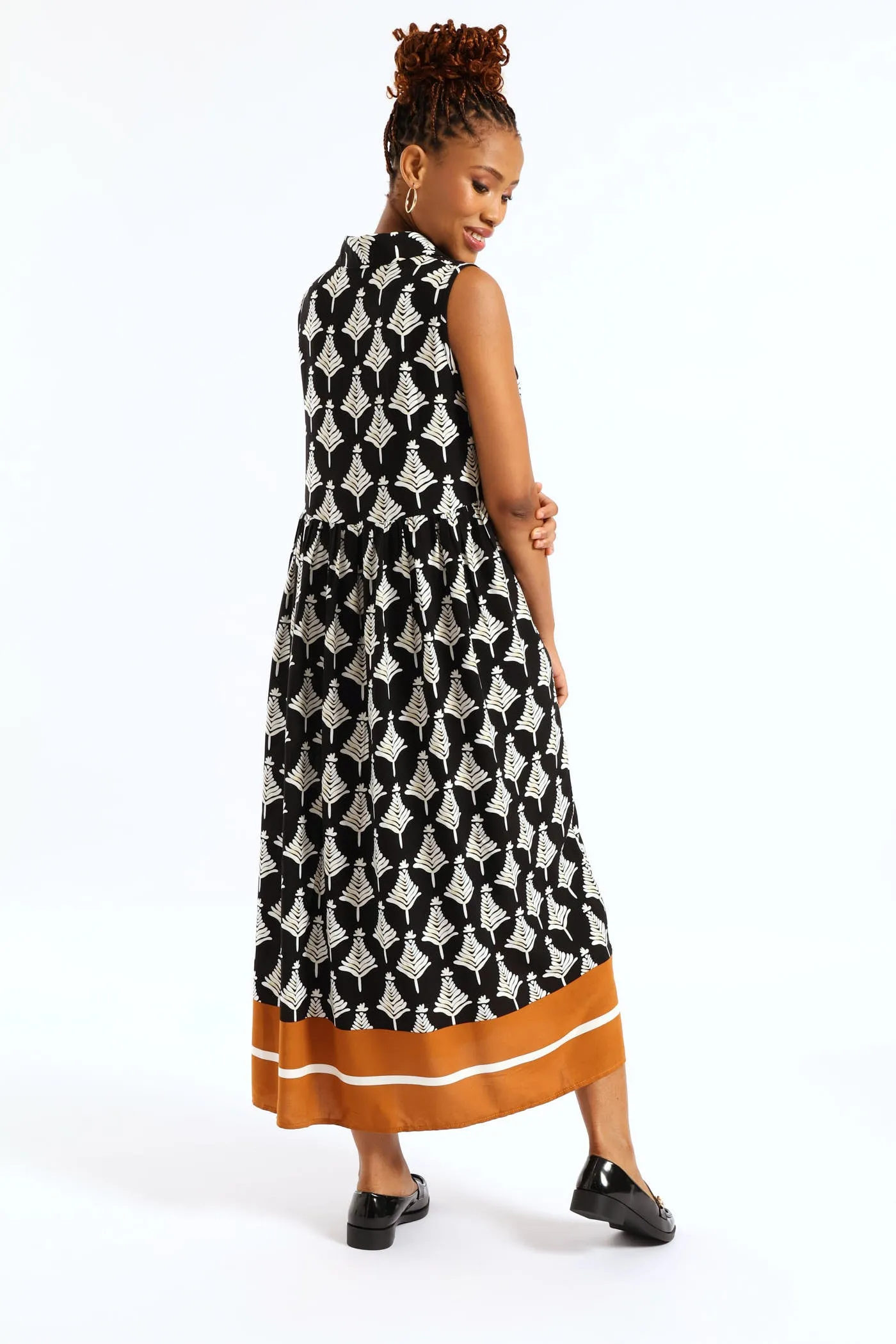 Half Placket Collar Border Print Shift Midi Dress - Black/Beige sold by Edgars product image thumbnail 3
