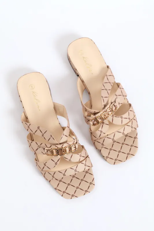 Chain Detail Double Band Mule Sandal - Natural sold by Edgars