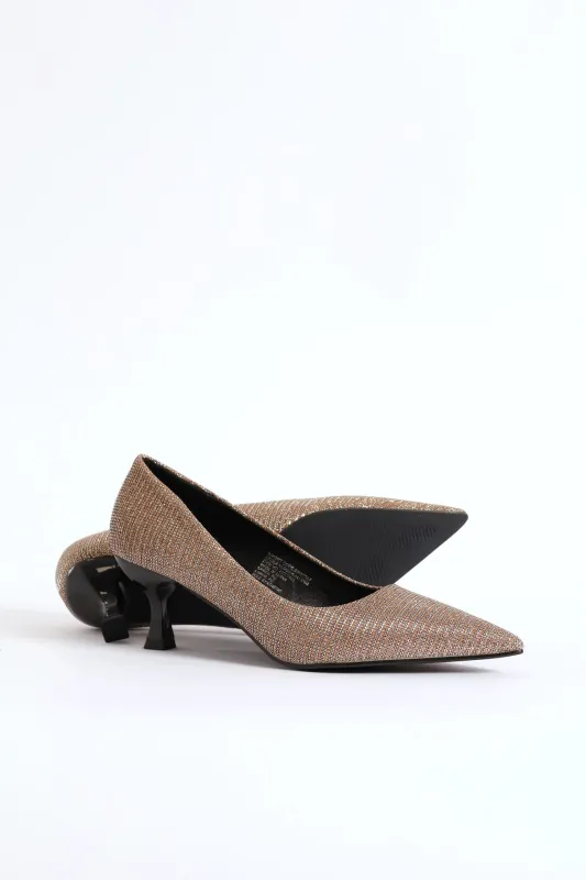 Lurex Kitten Court Heel - Gold sold by Edgars