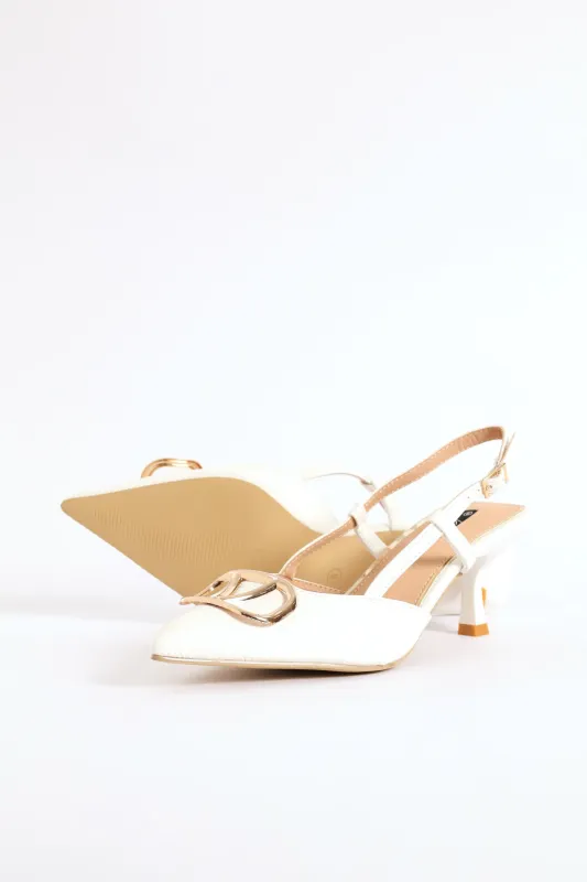 Monogram Weave Square Vamp Slingback Heel - White sold by Edgars
