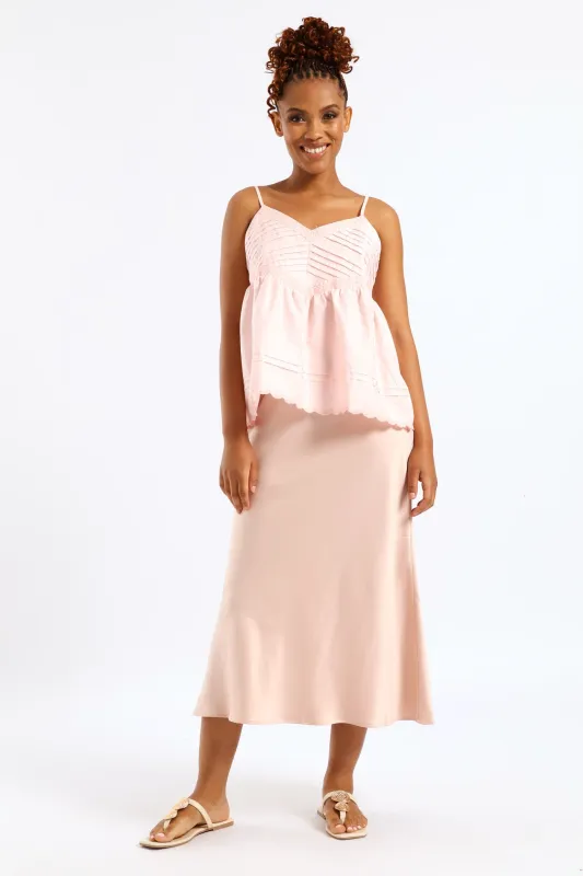 Pull On Elasticated Bias Cut Midi Skirt - Dark Blush sold by Edgars