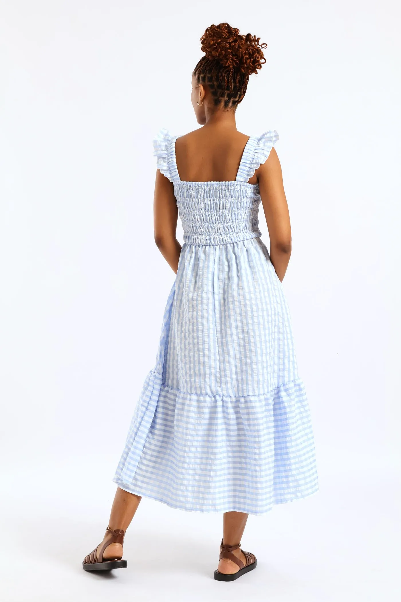 Frill Strap Shirred Bodice Frill Hem Midaxi Dress - White/Light Blue sold by Edgars product image thumbnail 5