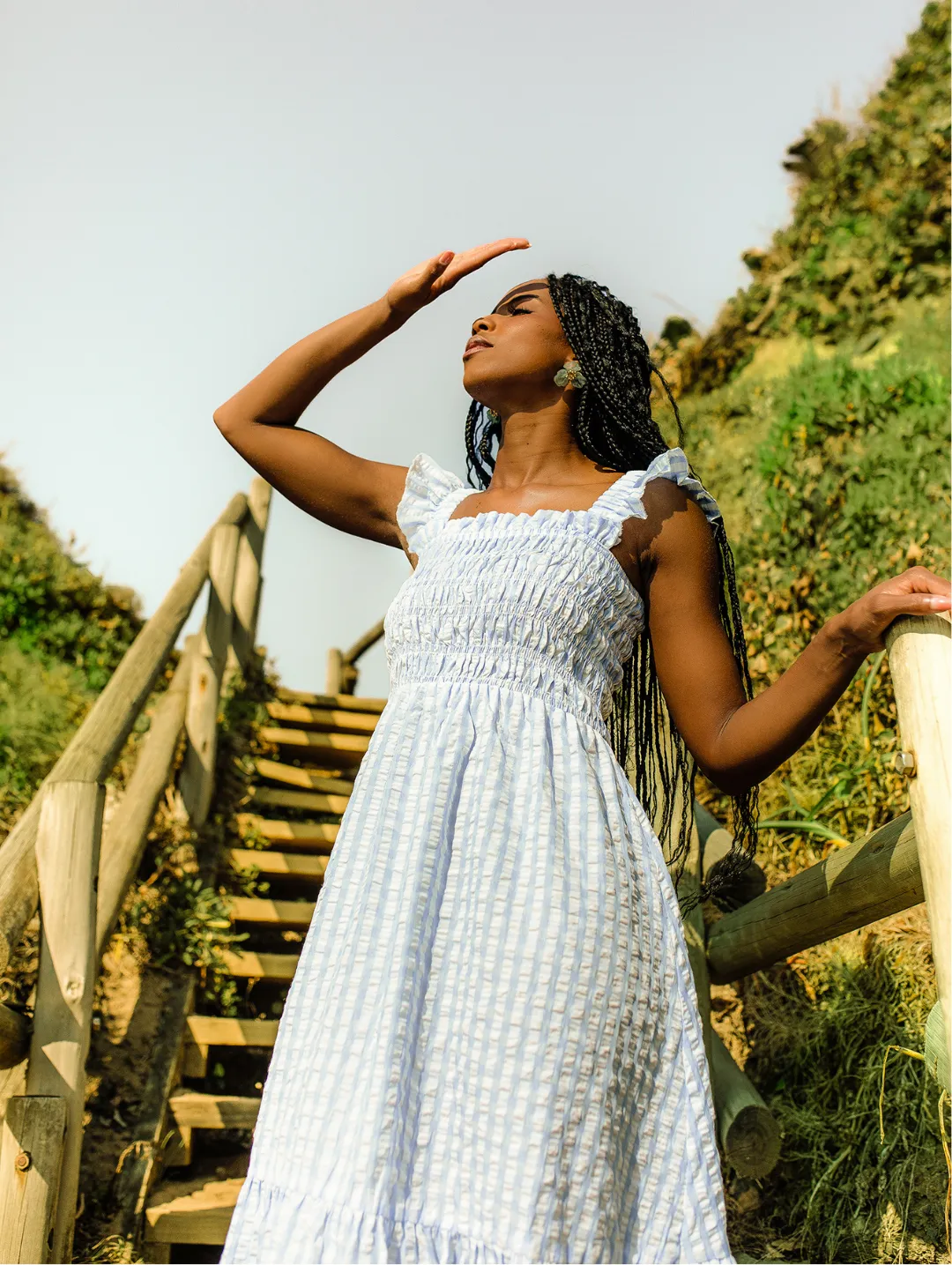 Frill Strap Shirred Bodice Frill Hem Midaxi Dress - White/Light Blue sold by Edgars product image thumbnail 2