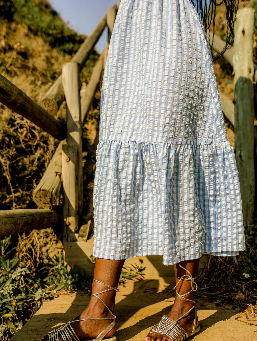 Frill Strap Shirred Bodice Frill Hem Midaxi Dress - White/Light Blue sold by Edgars product image thumbnail 3