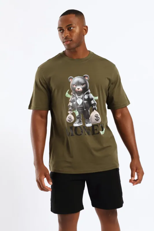 Gangsta Teddy Front Print Tee - Olive sold by Edgars
