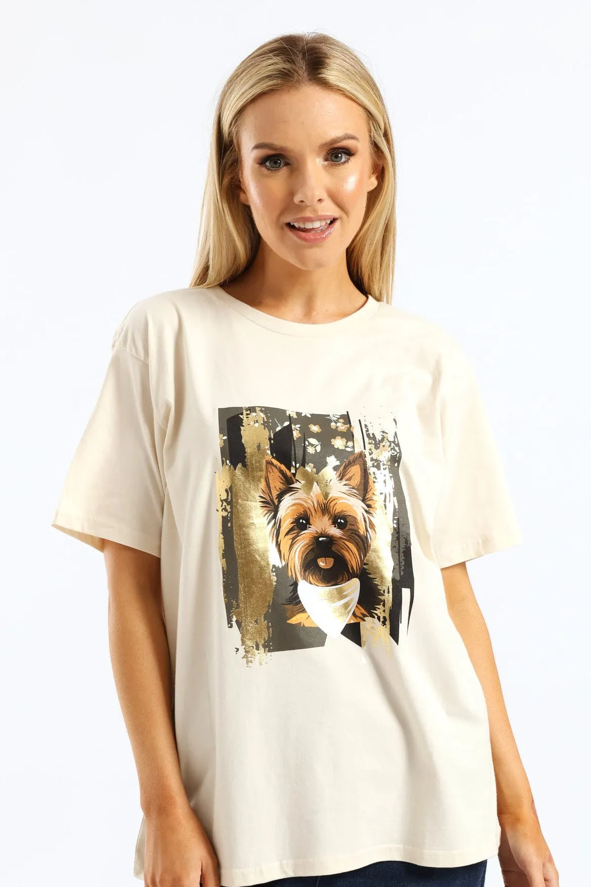 Cute Dog Foil Tee - Fawn sold by Edgars