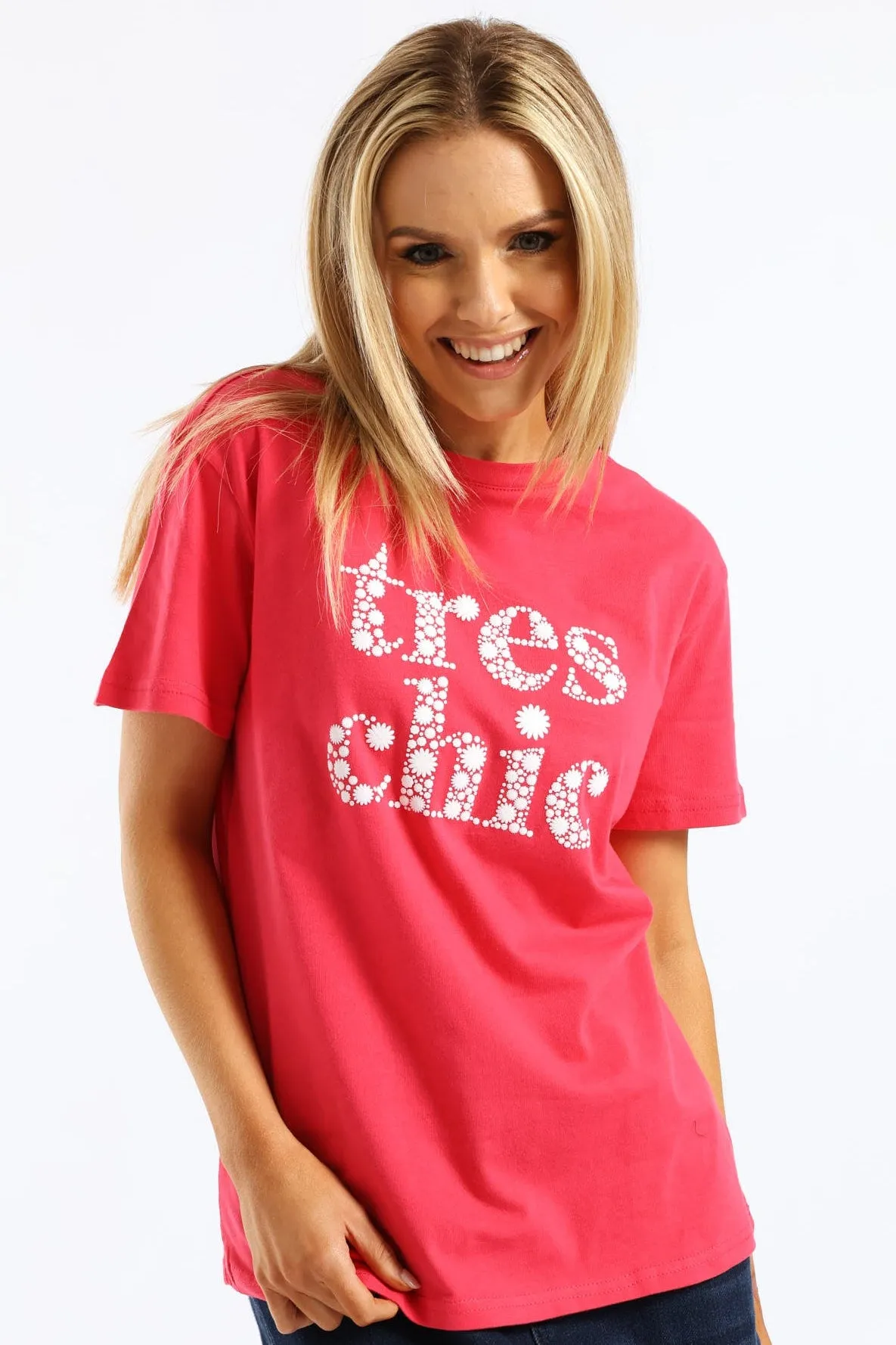 Tres Chic Slogan Tee - Electric Pink sold by Edgars