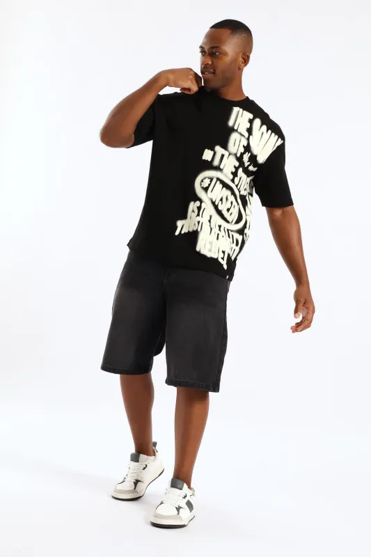 Side Print Oversized Tee - Black sold by Edgars