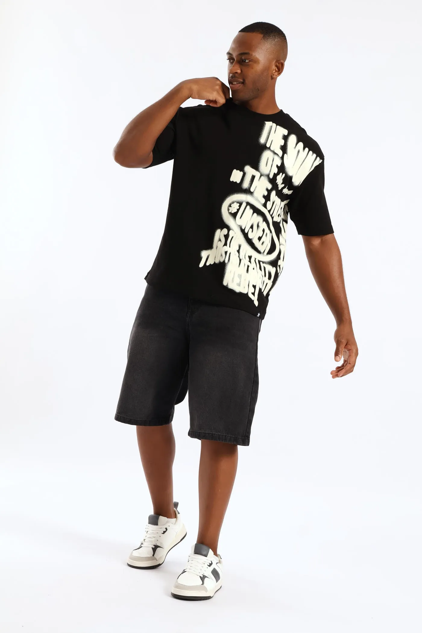 Side Print Oversized Tee - Black sold by Edgars