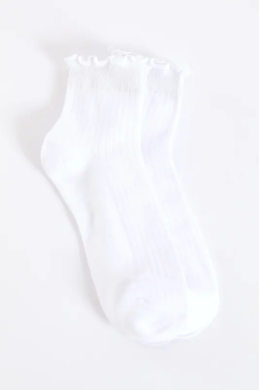 2 Pack Lettuce Edging Mid Crew Socks - White sold by Edgars