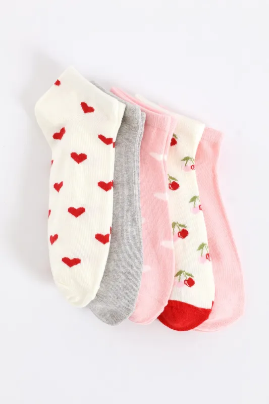 5 Pack Cherry Hearts Low Cut Socks - Multi sold by Edgars