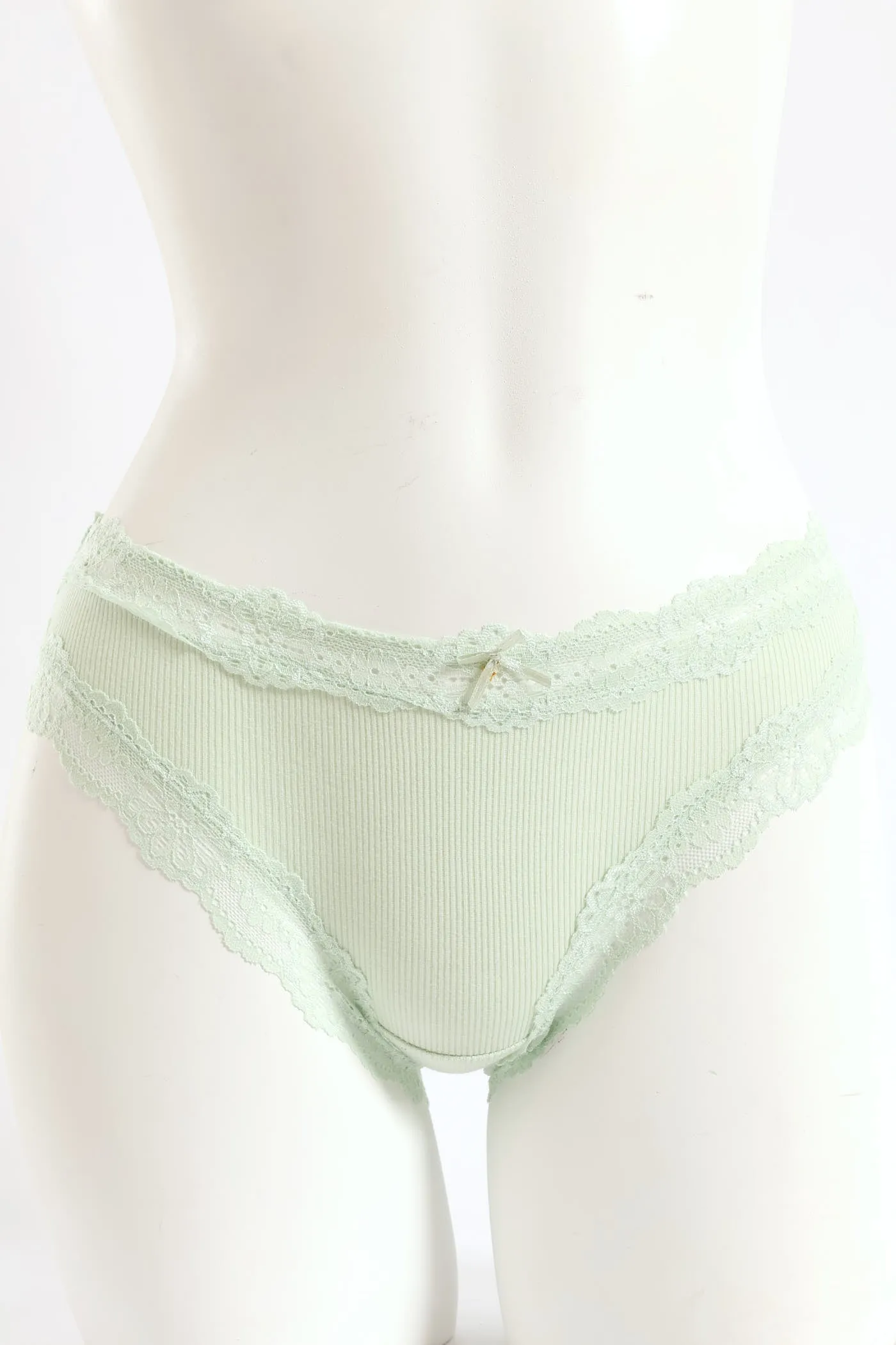 Ribbed Cotton Lace Trim Midi Panty - Sage sold by Edgars