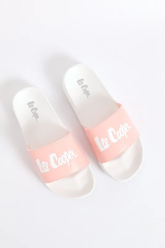 Logo Embossed Vamp Slide - White/Pink sold by Edgars