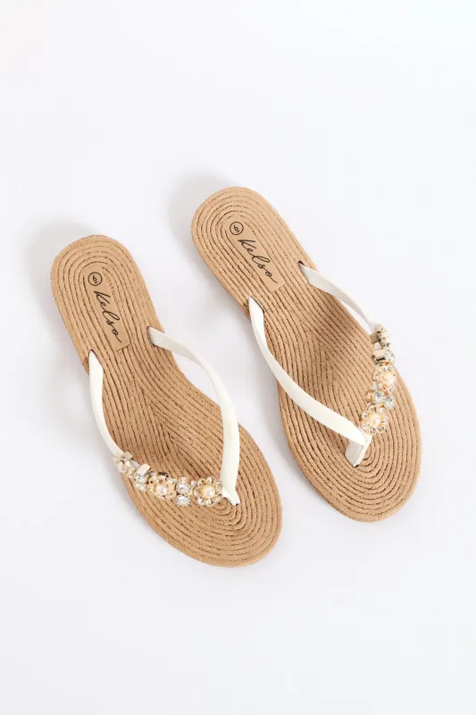Diamante Trim Thong Sandal - White sold by Edgars