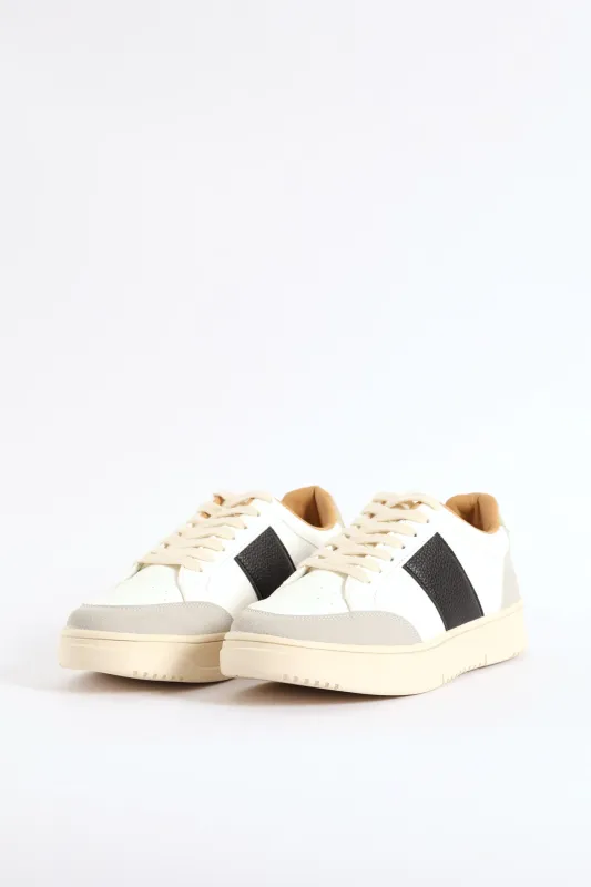 Thick Side Stripe Sneaker - White/Black sold by Edgars