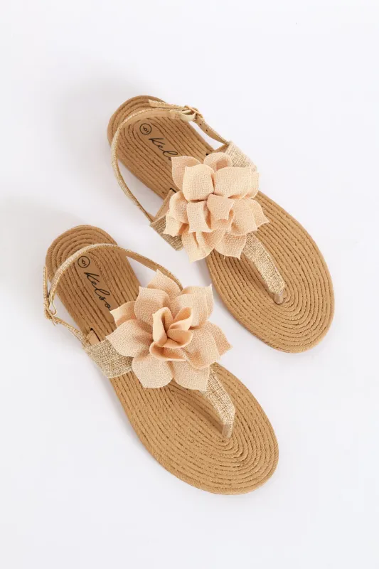Floral Detail Slingback Thong Sandal - Gold sold by Edgars