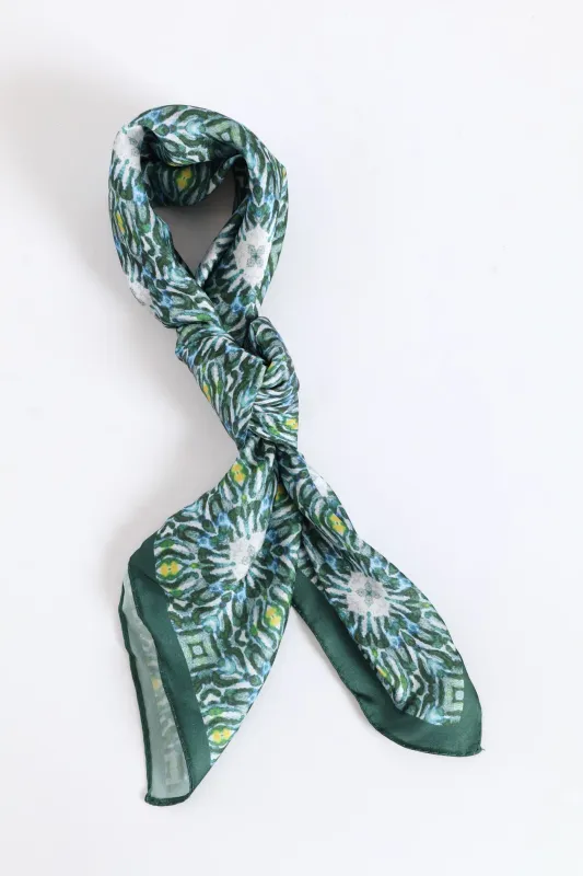 Floral Border Satin Feel Scarf - Green sold by Edgars