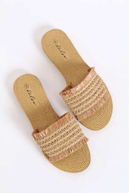 Fringe Detail Raffia Mule Sandal - Natural sold by Edgars