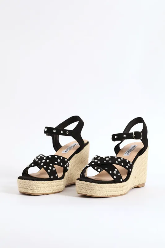 Studded Cross Strap Sandal - Black sold by Edgars