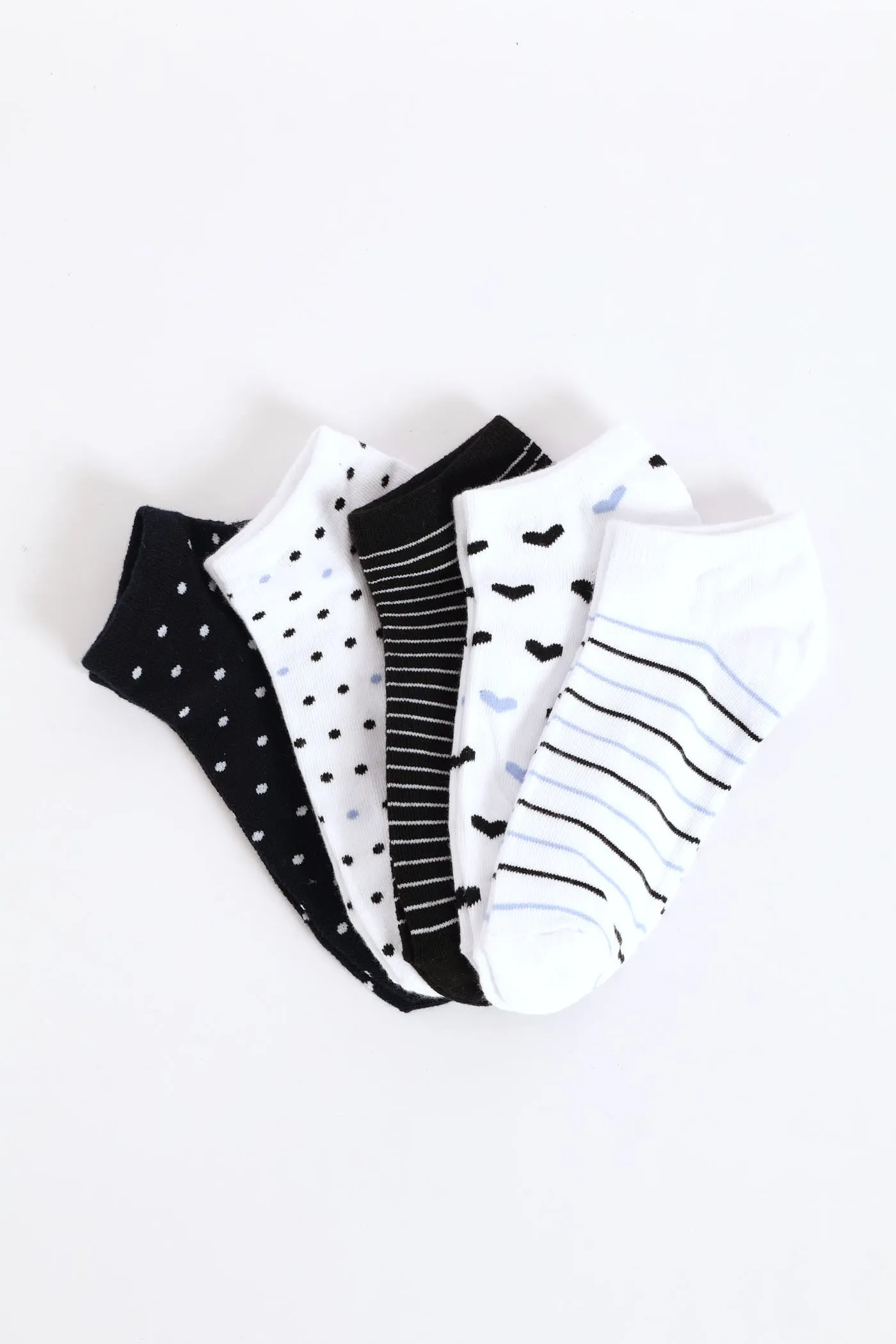 5 Pack Hearts & Spots Low Cut Fashion Socks - White/Navy sold by Edgars