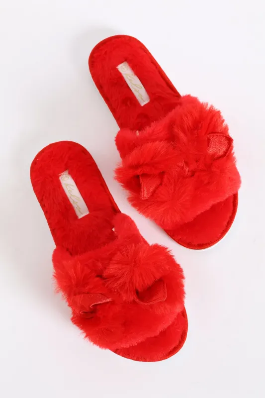 Bow Detail Open Toe Slipper - Red sold by Edgars