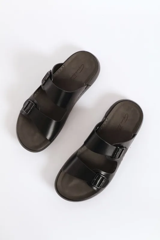 Double Buckle Comfort Sandal - Black sold by Edgars