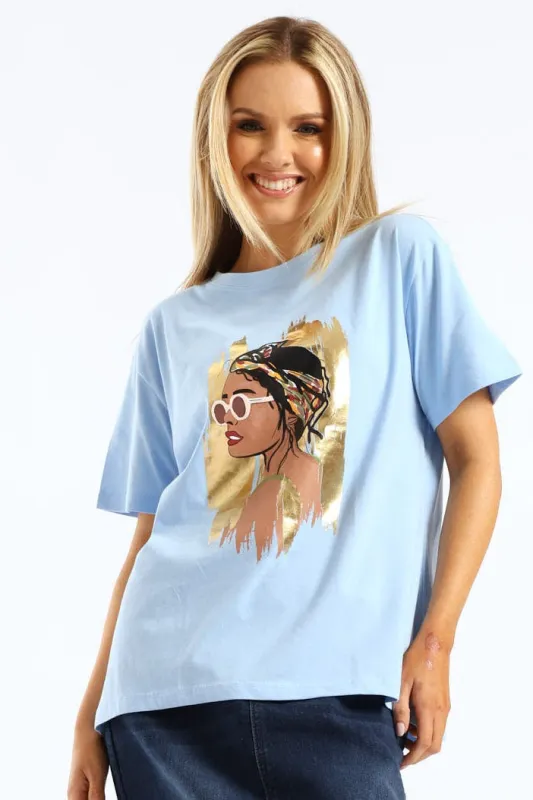 Foil Bandana & Shades Tee - Sky Blue sold by Edgars