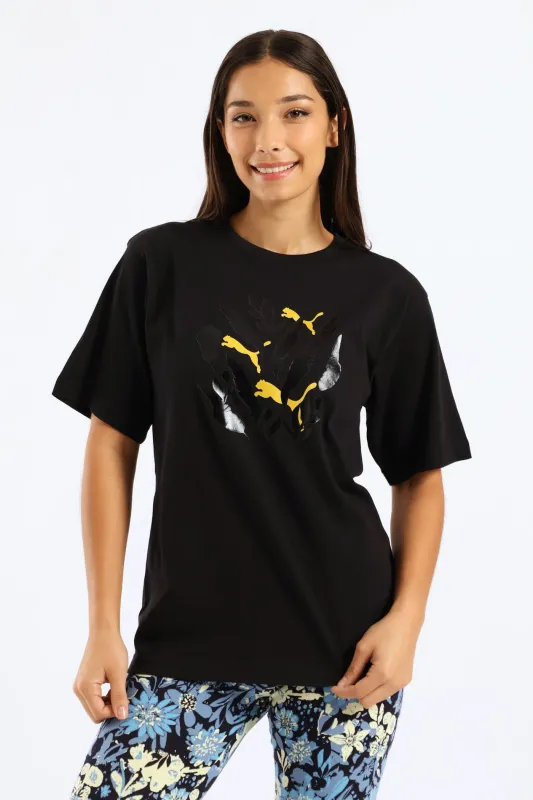 Graphic Relaxed Leaf Tee - Black sold by Edgars