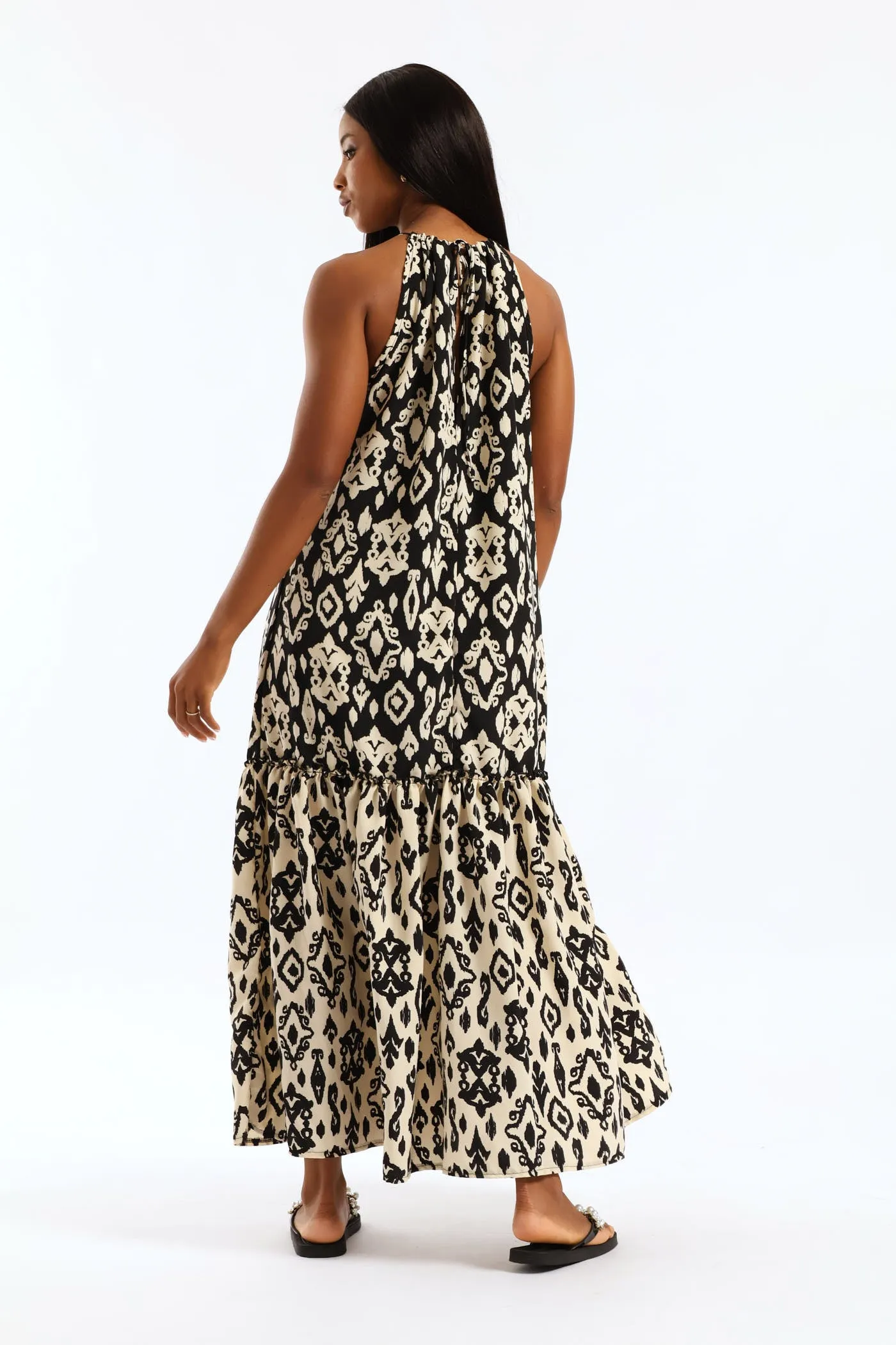 Contrast Frill Hineck Halter Maxi Dress - Black/Beige sold by Edgars product image thumbnail 5