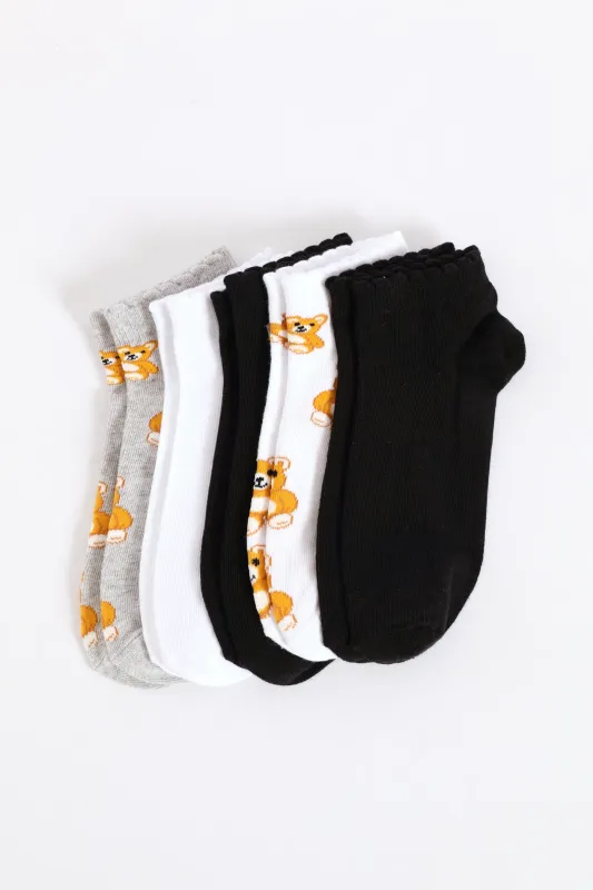 5 Pack Teddies Low Cut Socks - White/Grey sold by Edgars