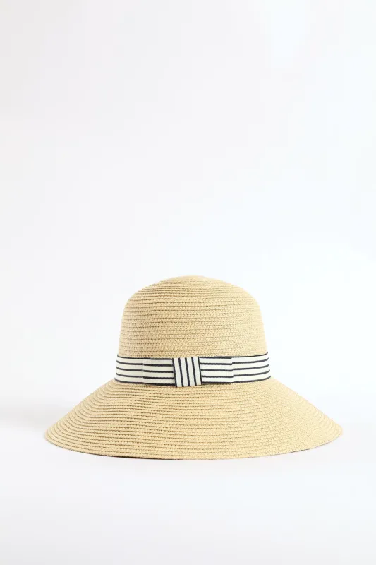 Ribbon Turned Down Straw Hat - Beige sold by Edgars