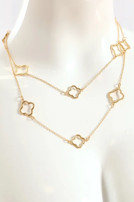 Cutout Clover Long Statement Necklace - Gold sold by Edgars