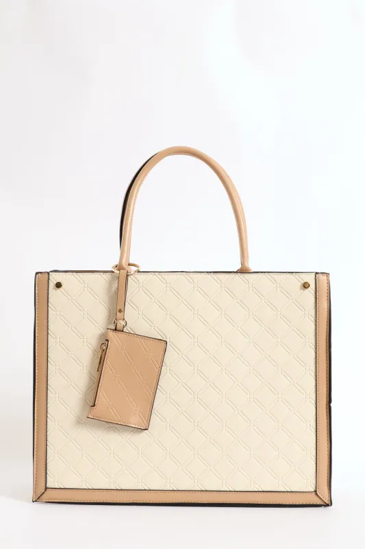 Top Handle Square Embossed Laptop Bag - Cream sold by Edgars
