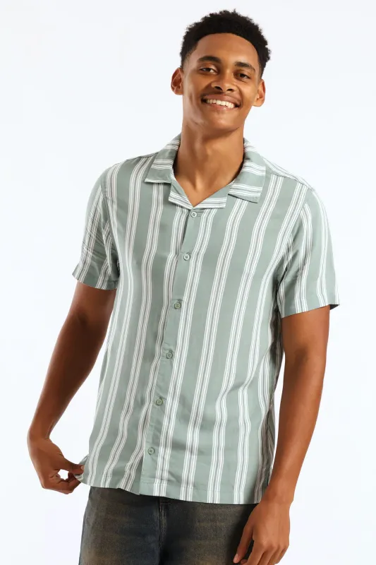 Stretch Viscose Shirt - Sage/Ecru sold by Edgars