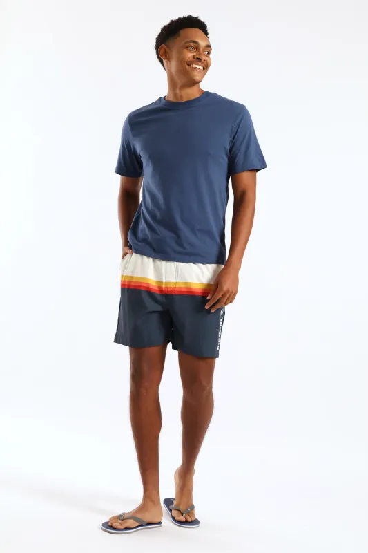 Surf Revival Stripe Volley Short - White/Navy sold by Edgars