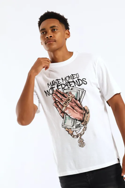 Make Money Front & Back Print Tee - White sold by Edgars