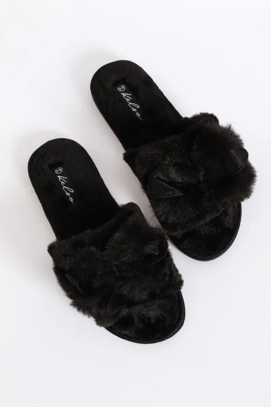 Bow Detail Open Toe Slipper - Black sold by Edgars
