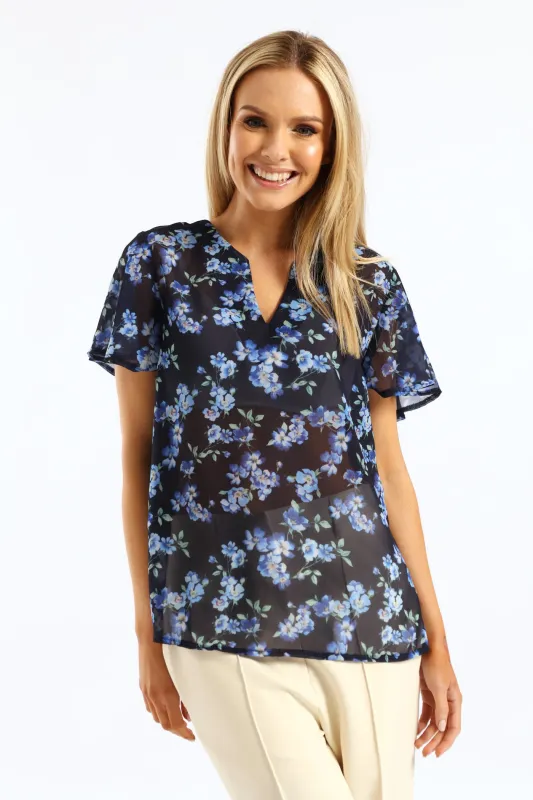 V-Neck Floral Blouse - Navy sold by Edgars