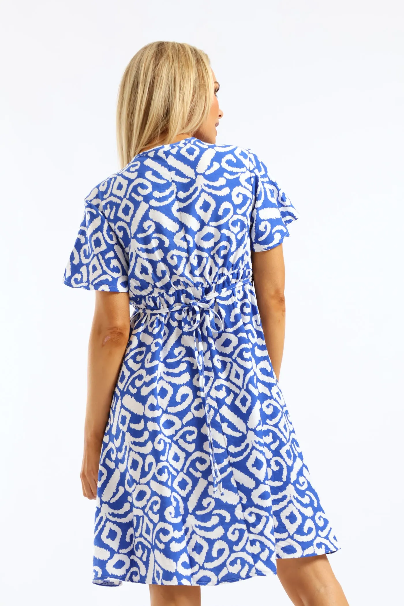 Flutter Sleeve Tie-Back Flare Mini Dress - Cobalt/White sold by Edgars product image thumbnail 4