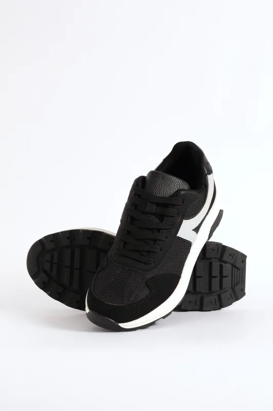 Fashion Retro Lace Up Trainer - Black/Grey sold by Edgars